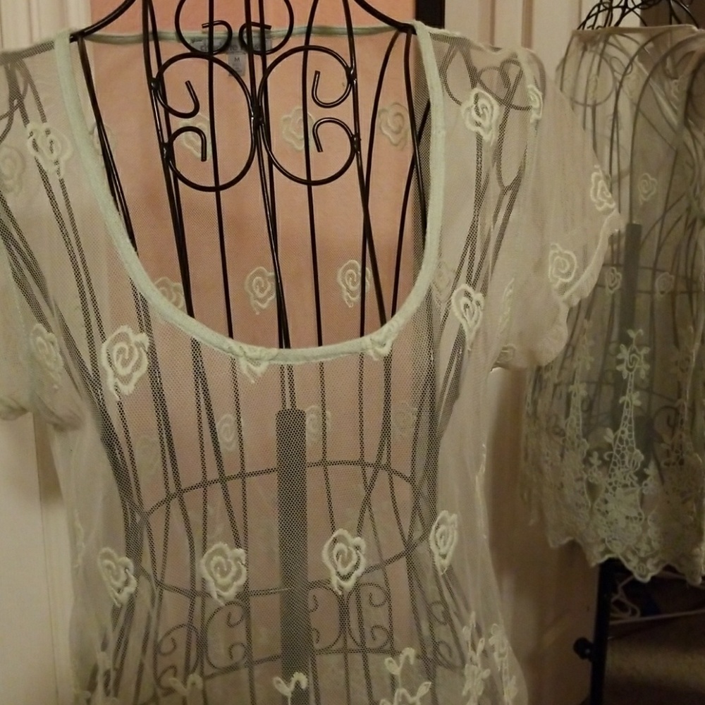 Sheer lace top pale green never worn